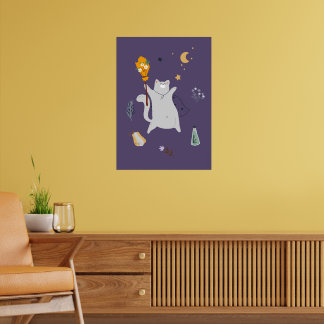 Grappige cartoon katten met bezems, pompoenen en s poster