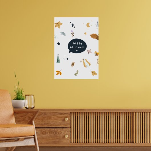 Grappige cartoon katten met bezems, pompoenen en s poster (Woonkamer 2)