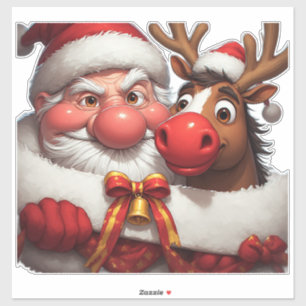 🎅 Grappige Cartoon Kerstman & Rendieren Pret Sticker