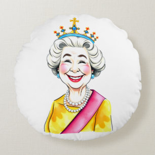 Grappige Cartoon Koningin Elizabeth II Koninklijk  Rond Kussen