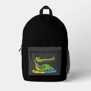 Grappige Cartoon krokodil met grote glimlach Bedrukte Rugzak