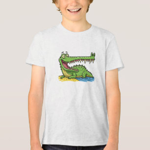 Grappige Cartoon krokodil met grote glimlach Tri-Blend Shirt