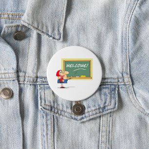 Grappige Cartoon Leraar Welkom Terug naar School Ronde Button 7,6 Cm