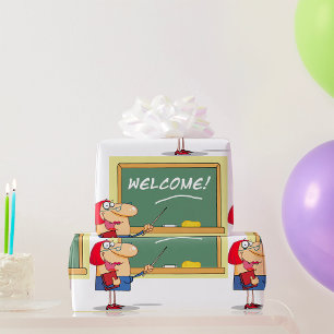 Grappige Cartoon leraar Welkom terug op school Cadeaupapier
