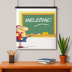 Grappige Cartoon leraar Welkom terug op school Poster