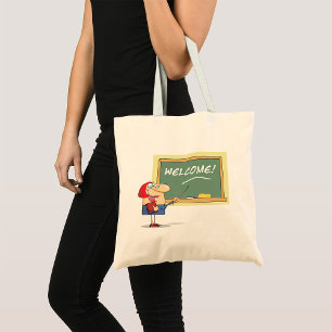 Grappige Cartoon leraar Welkom terug op school Tote Bag