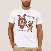Grappige Cartoon met kerstman en vrienden T-shirt (Voorkant)