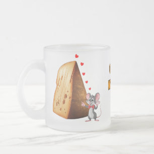 Grappige Cartoon Muis Verliefd op Kaas Matglas Koffiemok