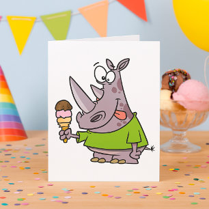 Grappige Cartoon Neushoorn Eet Ijs Cute Dier Kaart