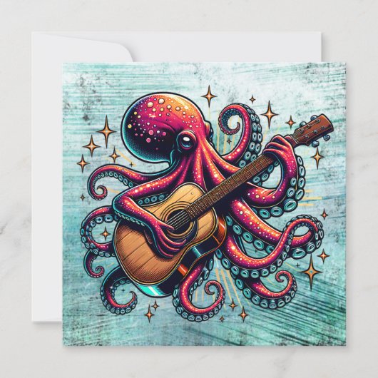 Grappige Cartoon Octopus Spelen Gitaar (Voorkant)