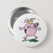 Grappige Cartoon Piggy Bank verliest geld Ronde Button 7,6 Cm (Voorkant /achterkant)