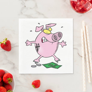 Grappige Cartoon Piggy Bank verliest geld Servet