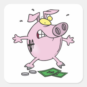 Grappige Cartoon Spaarpot Verliest Geld Vierkante Sticker
