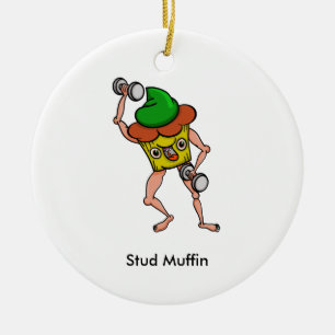 Grappige Cartoon Stud Muffin Workout Keramisch Ornament