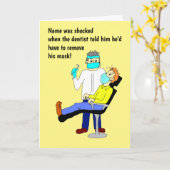 Grappige Cartoon tandarts gezichtsmasker Kaart (Gele Bloem)