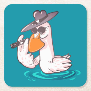 grappige cartoon van eend vierkante kartonnen onderzetter