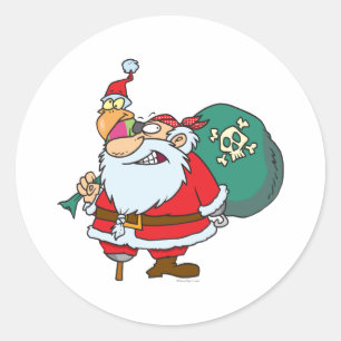 grappige cartoon van pirate santa en xmas parrot ronde sticker