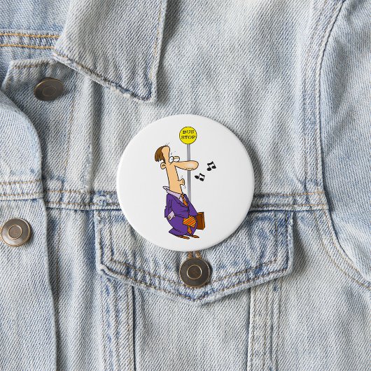 Grappige Cartoon zakenman bij bushalte Ronde Button 7,6 Cm