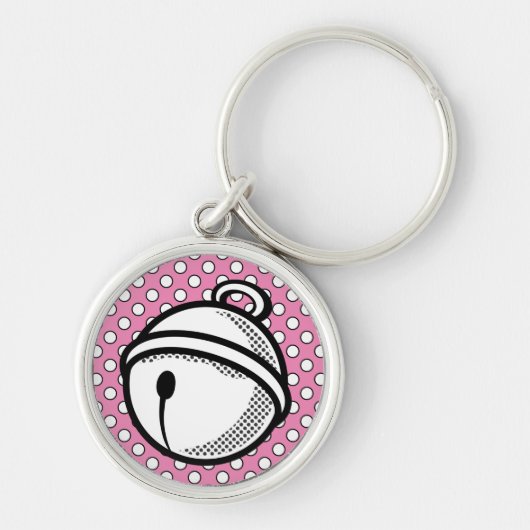 Grappige Cartoon Zwart Wit Roze Kat Bell Pop Art Sleutelhanger (Voorkant)