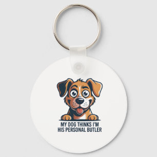 Grappige Cartoonhond Butler Citaat Sleutelhanger