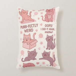 Grappige Cartoonkat Kussen – Roze & Mauve