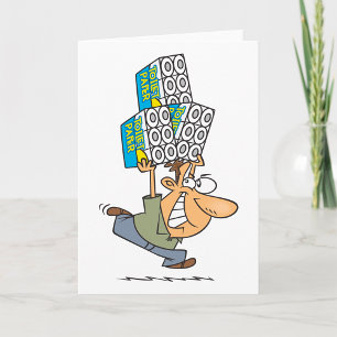 Grappige Cartoonman Paniekaankoop Toiletpapier Kaart