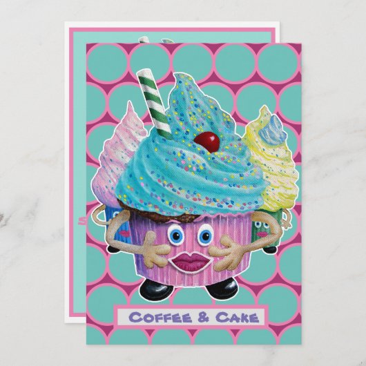Grappige, casual vrienden, familie taart en koffie kaart (Voorkant / Achterkant)