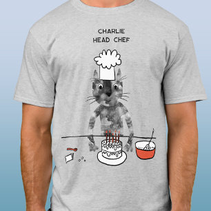 Grappige Cat Chef Gepersonaliseerde Hoofd Chef Kok T-shirt