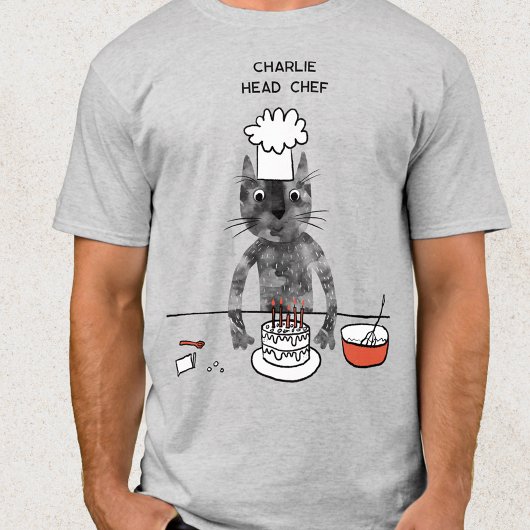 Grappige Cat Chef Gepersonaliseerde Hoofd Chef Kok T-shirt