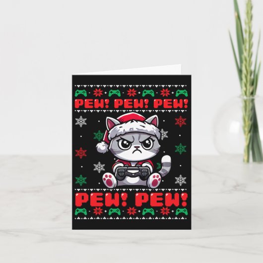 Grappige Cat Gamer Pew videogame Ugly Christmas Bo Kaart (Voorkant)