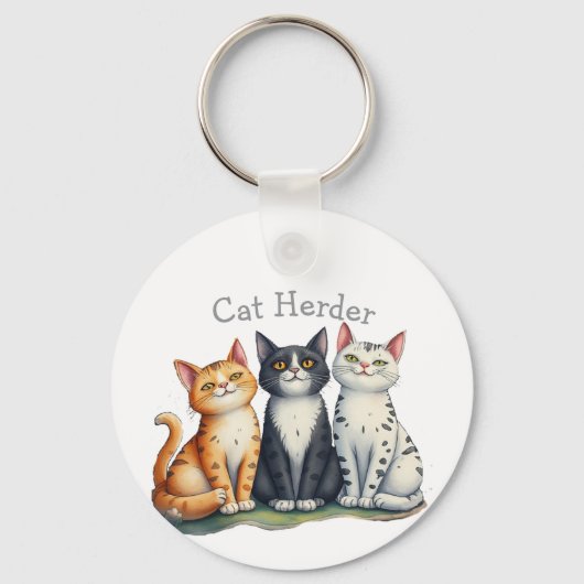 Grappige Cat Herder Aangepaste Naam Cat Lover Sleutelhanger (Voorkant)