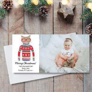 Grappige Cat Lover Kersttrui Custom Foto Feestdagenkaart