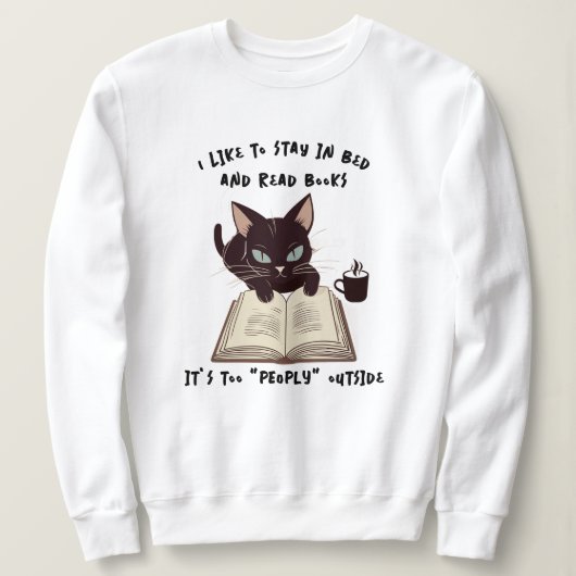 Grappige Cat Reading Book sweatshirt, blijf in bed Trui (Design voorkant)