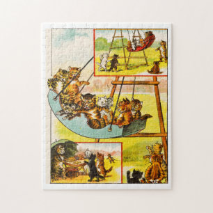 Grappige Cats Frolicking op Speeltuin Swing Legpuzzel