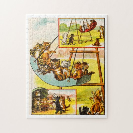 Grappige  Cats Frolicking op Speeltuin Swing Legpuzzel (Verticaal)