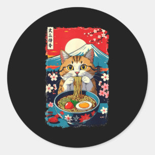 Grappige Catzilla Anime Ramen Japanse Kat Mannen V Ronde Sticker
