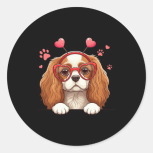 Grappige Cavalier King Charles Spaniel Hart Hoofd- Ronde Sticker