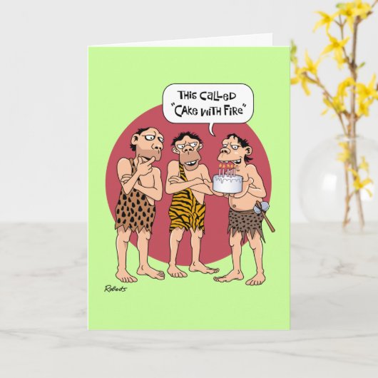 Grappige Cavemen Verjaardag Kaart (Gele Bloem)