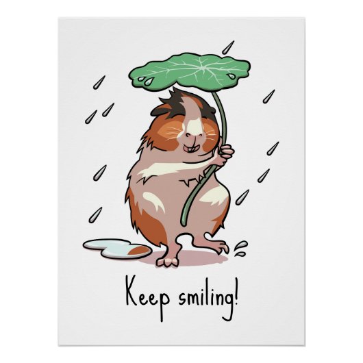 Grappige cavia houden glimlachende regen dansende perfect poster (Voorkant)
