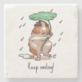 Grappige cavia houden glimlachende regen dansende stenen onderzetter (Voorkant)