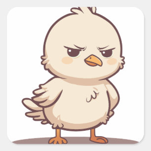 Grappige Chagrijnige Baby Vogel Kawaii Cartoon Vierkante Sticker