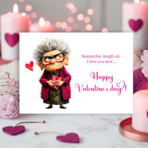 Grappige Chagrijnige Dame in Heet Roze Valentijnsd Feestdagenkaart