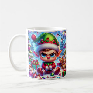 Grappige chagrijnige elf kerst koffiemok