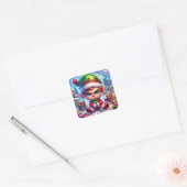 Grappige chagrijnige elf kerst vierkante sticker (Envelop)