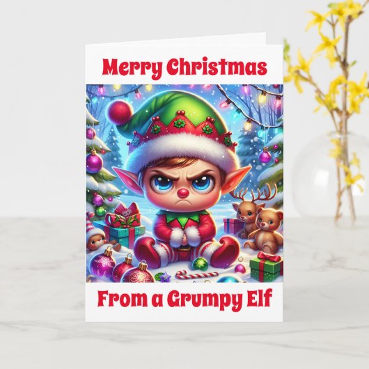 Grappige chagrijnige elf kerst | Wou dat ik bij je Kaart (Gele Bloem)