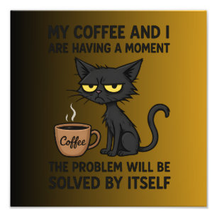 Grappige Chagrijnige Kat Koffie Cartoon Humor Ko Foto Afdruk