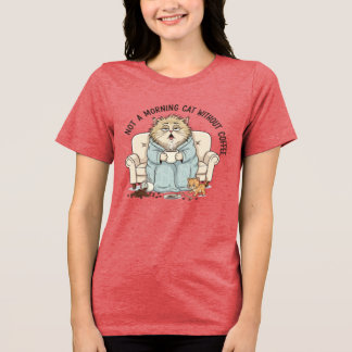 Grappige Chagrijnige Kat Ochtendkoffie Illustratie Tri-Blend Shirt