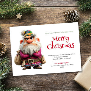 Grappige chagrijnige Kerstman downloadbare feestel Feestdagenkaart