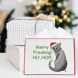 Grappige Chagrijnige Kerstmis Grijze Kat Vakantie  Groot Cadeauzakje