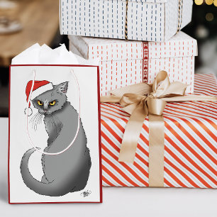 Grappige Chagrijnige Kerstmis Grijze Kat Vakantie  Medium Cadeauzakje